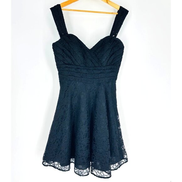 Mori Lee Madeline Gardner Black Lace Sleeveless Convertible Mini Dress Size 14 - Picture 4 of 12